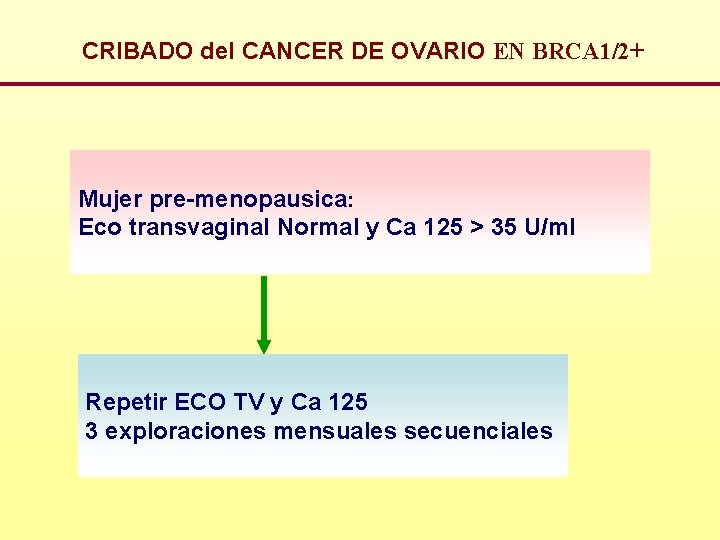 CRIBADO del CANCER DE OVARIO EN BRCA 1/2+ Mujer pre-menopausica: Eco transvaginal Normal y