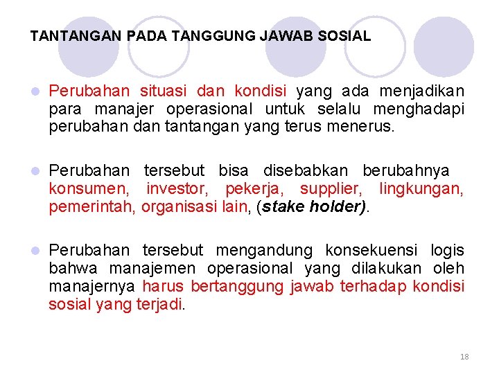TANTANGAN PADA TANGGUNG JAWAB SOSIAL l Perubahan situasi dan kondisi yang ada menjadikan para