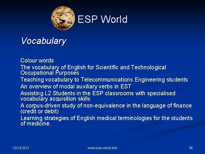 ESP World Vocabulary Colour words The vocabulary of English for Scientific and Technological Occupational