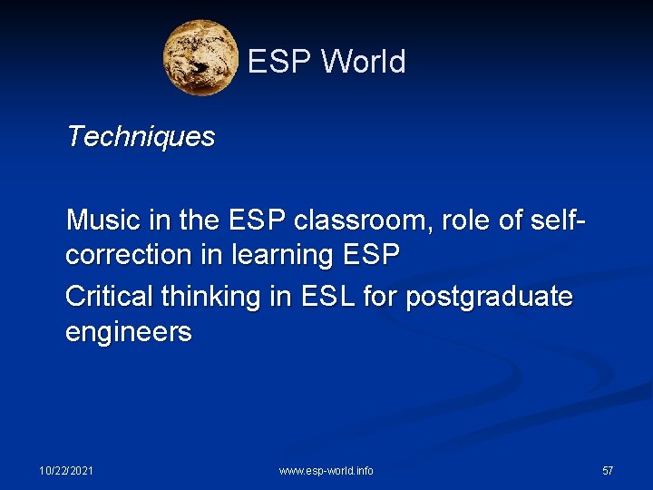 ESP World Techniques Music in the ESP classroom, role of selfcorrection in learning ESP