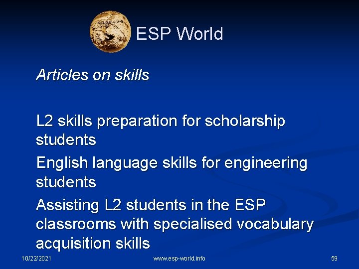 ESP World Articles on skills L 2 skills preparation for scholarship students English language