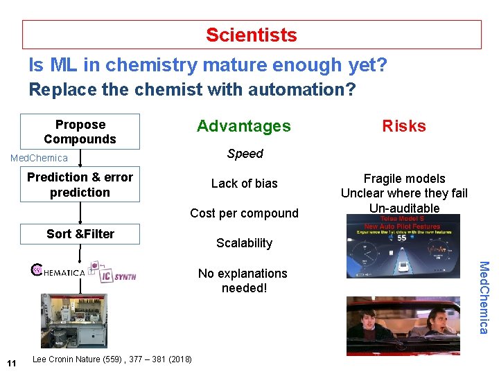 Scientists Is ML in chemistry mature enough yet? Replace the chemist with automation? Advantages Scientists Is ML in chemistry mature enough yet? Replace the chemist with automation? Advantages