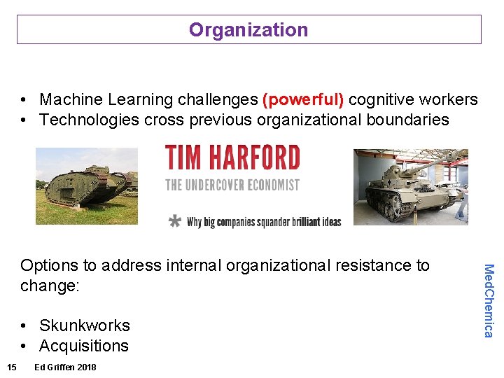 Organization • Machine Learning challenges (powerful) cognitive workers • Technologies cross previous organizational boundaries Organization • Machine Learning challenges (powerful) cognitive workers • Technologies cross previous organizational boundaries