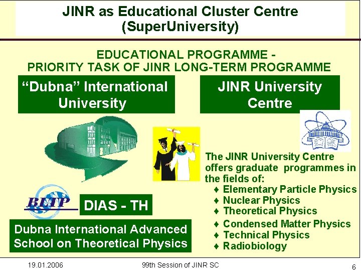 JINR as Educational Cluster Centre (Super. University) EDUCATIONAL PROGRAMME PRIORITY TASK OF JINR LONG-TERM