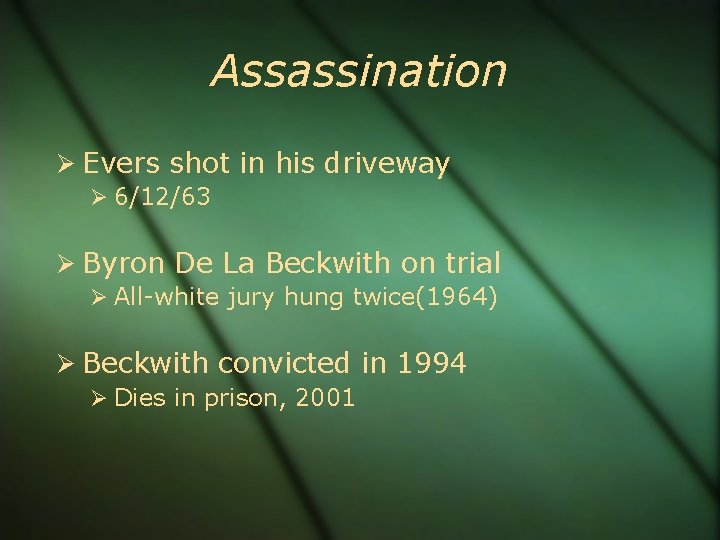 Assassination Evers shot in his driveway 6/12/63 Byron De La Beckwith on trial All-white