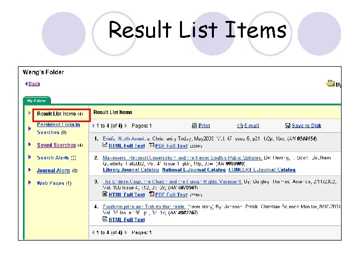 Result List Items 