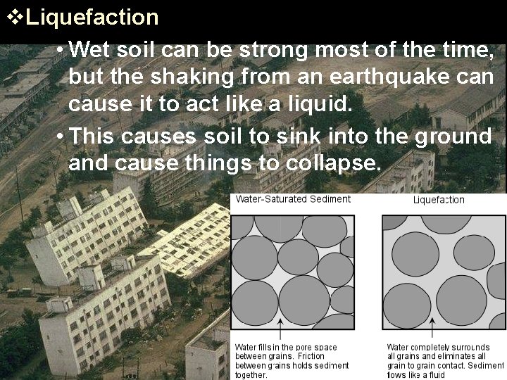 v. Liquefaction • Wet soil can be strong most of the time, but the