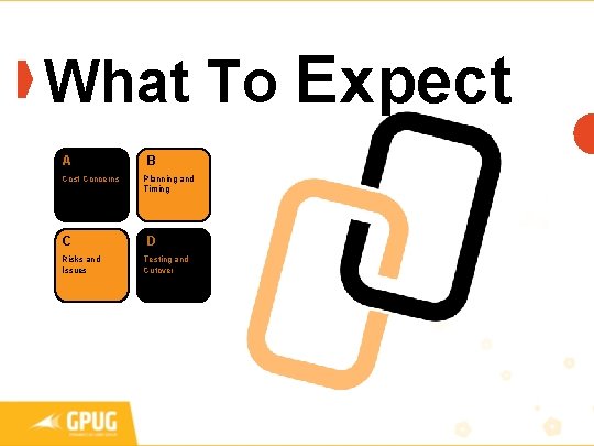 What To Expect A Cost Concerns C Risks and Issues B Planning and Timing