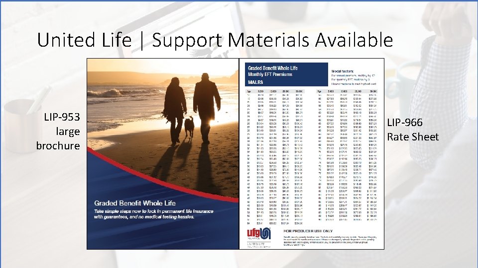 United Life | Support Materials Available LIP-953 large brochure LIP-966 Rate Sheet 