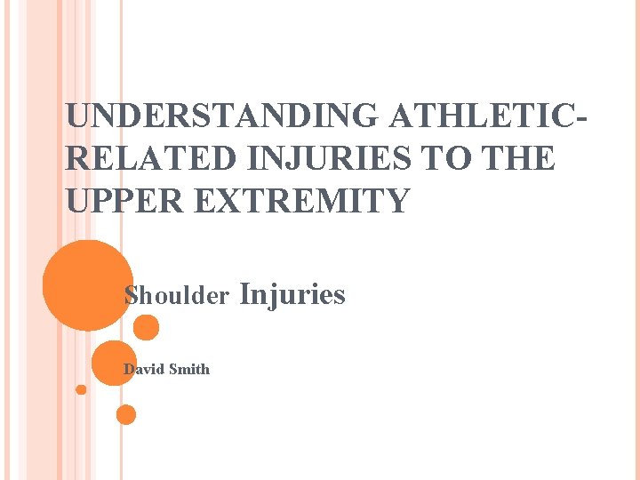 UNDERSTANDING ATHLETICRELATED INJURIES TO THE UPPER EXTREMITY Shoulder Injuries David Smith 