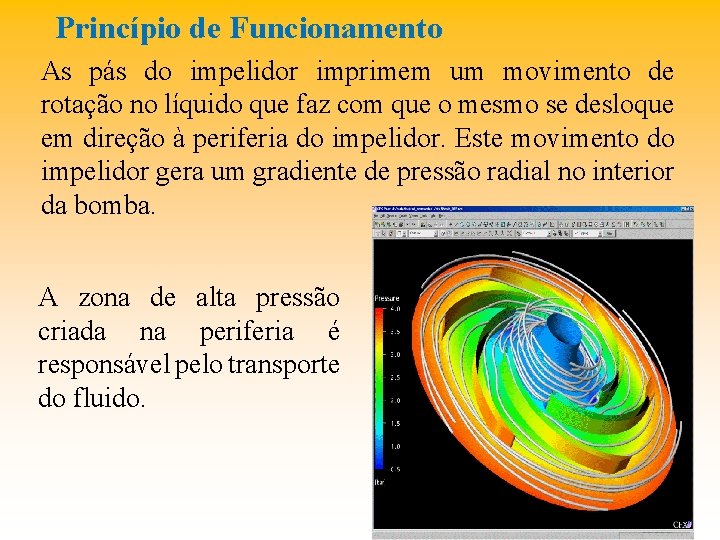 Princípio de Funcionamento As pás do impelidor imprimem um movimento de rotação no líquido