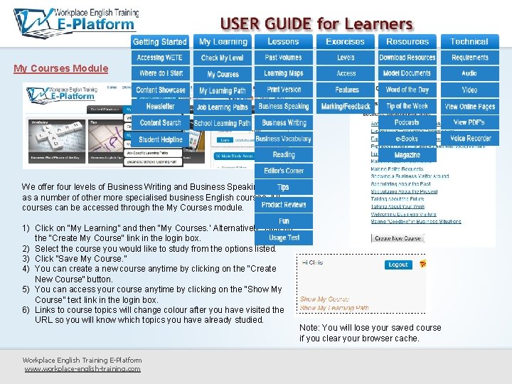 My Courses Module We offer four levels of Business Writing and Business Speaking, as