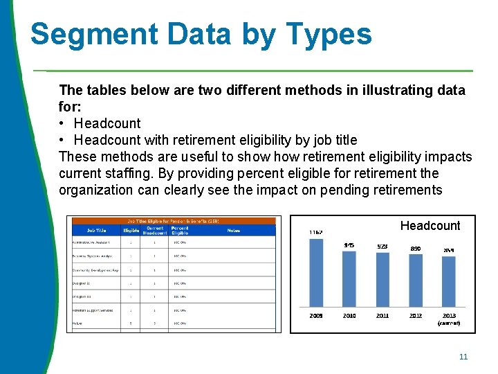 Segment Data by Types The tables below are two different methods in illustrating data