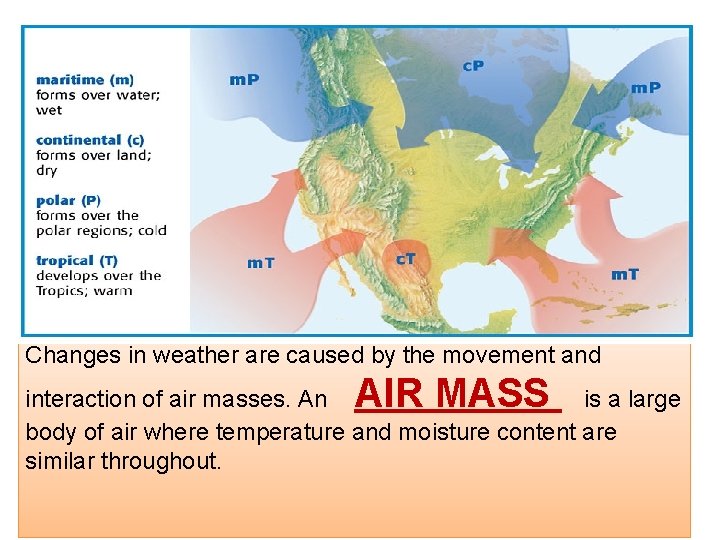 Changes in weather are caused by the movement and AIR MASS interaction of air