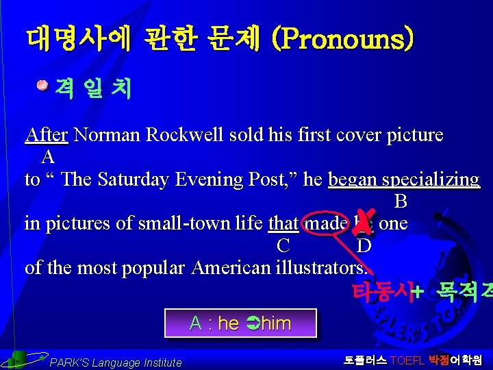 대명사에 관한 문제 (Pronouns) 격일치 After Norman Rockwell sold his first cover picture A