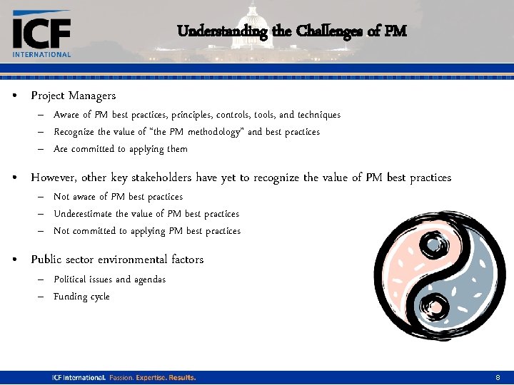 Understanding the Challenges of PM • Project Managers – Aware of PM best practices,