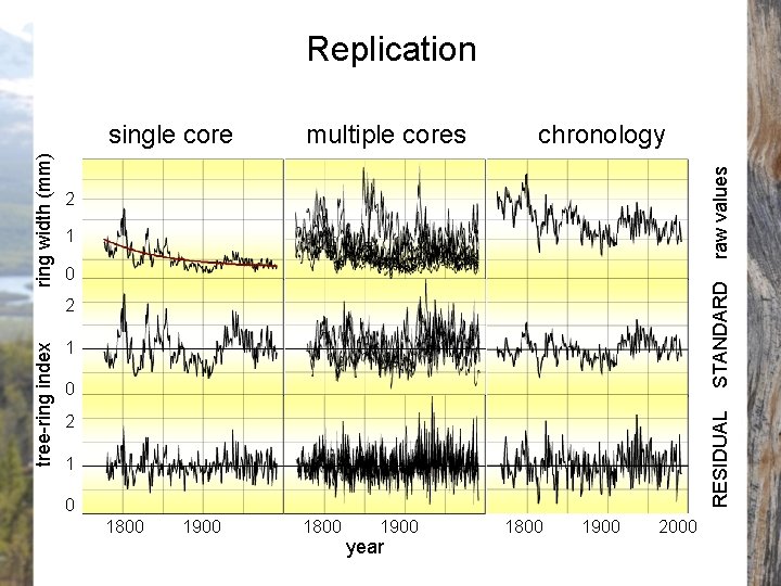 multiple cores 1800 chronology raw values single core 2 1 0 STANDARD ring width