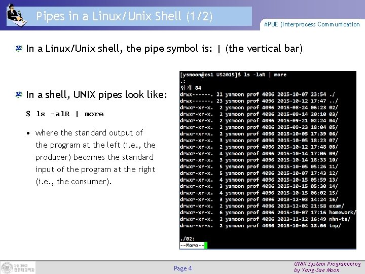 Pipes in a Linux/Unix Shell (1/2) APUE (Interprocess Communication In a Linux/Unix shell, the