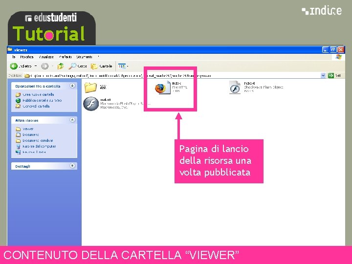 Tutorial sss Pagina di lancio della risorsa una volta pubblicata CONTENUTO DELLA CARTELLA “VIEWER”