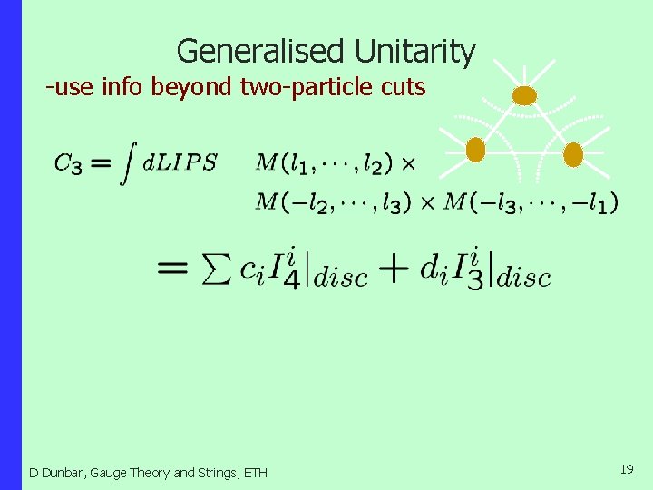 Generalised Unitarity -use info beyond two-particle cuts D Dunbar, Gauge Theory and Strings, ETH