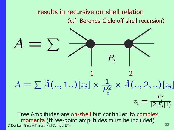 -results in recursive on-shell relation (c. f. Berends-Giele off shell recursion) 1 2 Tree