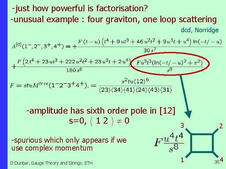 -just how powerful is factorisation? -unusual example : four graviton, one loop scattering dcd,