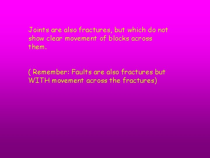Joints are also fractures, but which do not show clear movement of blocks across