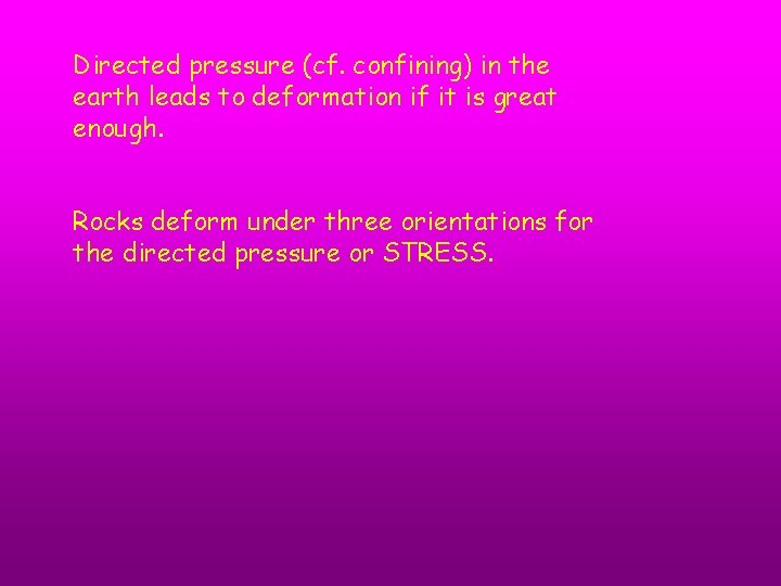 Directed pressure (cf. confining) in the earth leads to deformation if it is great