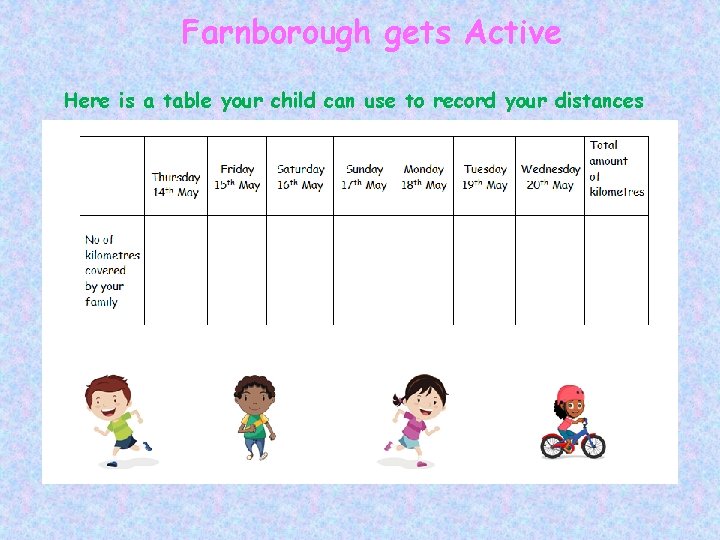 Farnborough gets Active Here is a table your child can use to record your