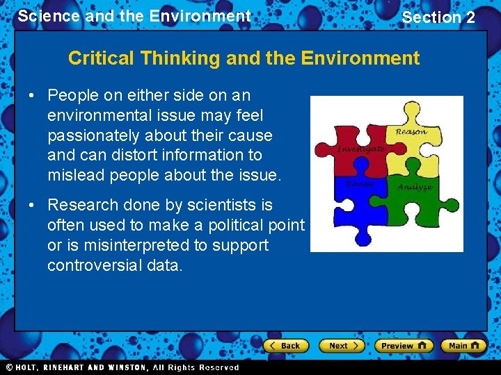 Science and the Environment Section 2 Critical Thinking and the Environment • People on