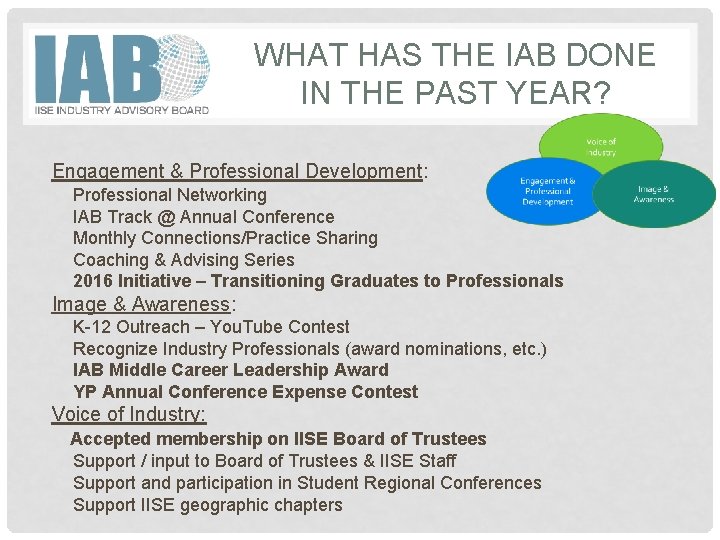 WHAT HAS THE IAB DONE IN THE PAST YEAR? Engagement & Professional Development: Professional