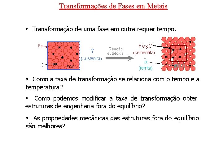 Transformações de Fases em Metais • Transformação de uma fase em outra requer tempo.