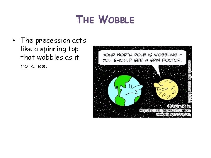 THE WOBBLE • The precession acts like a spinning top that wobbles as it