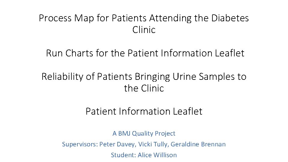 Process Map for Patients Attending the Diabetes Clinic Run Charts for the Patient Information