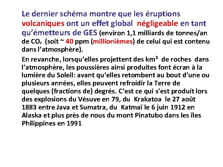 Le dernier schéma montre que les éruptions volcaniques ont un effet global négligeable en