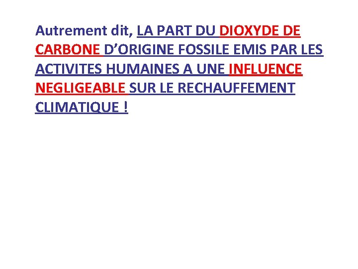 Autrement dit, LA PART DU DIOXYDE DE CARBONE D’ORIGINE FOSSILE EMIS PAR LES ACTIVITES