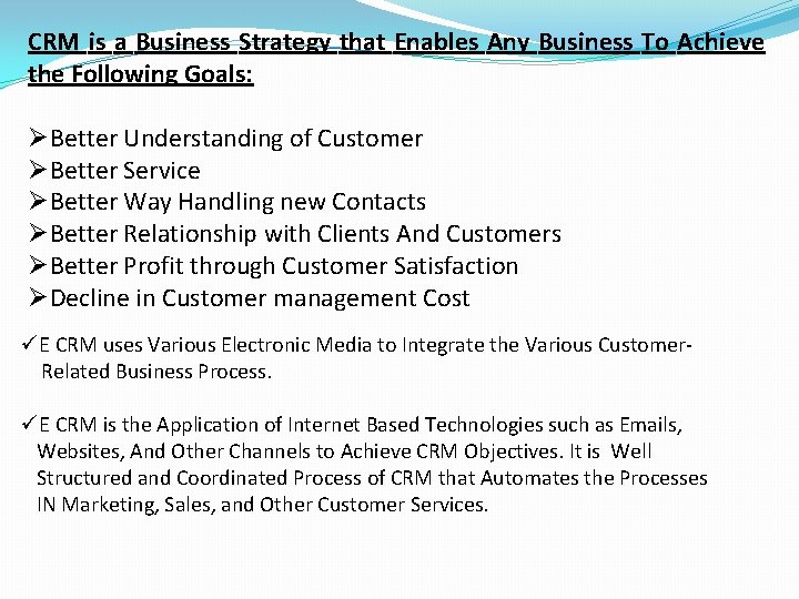 CRM is a Business Strategy that Enables Any Business To Achieve the Following Goals: