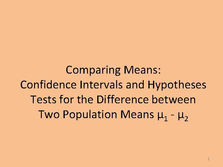 Comparing Means: Confidence Intervals and Hypotheses Tests for the Difference between Two Population Means