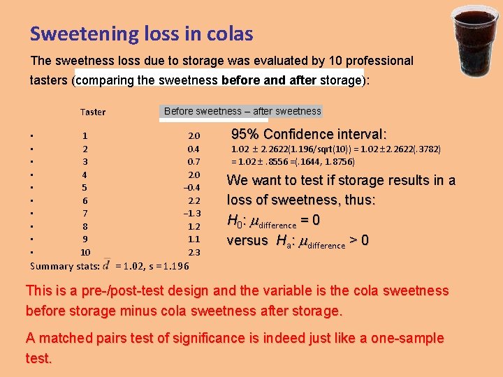 Sweetening loss in colas The sweetness loss due to storage was evaluated by 10