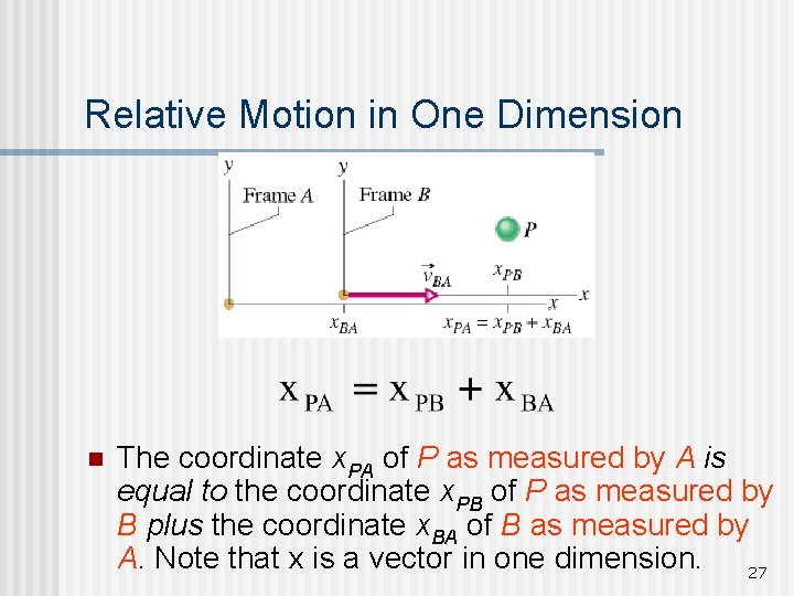 Relative Motion in One Dimension n The coordinate x. PA of P as measured