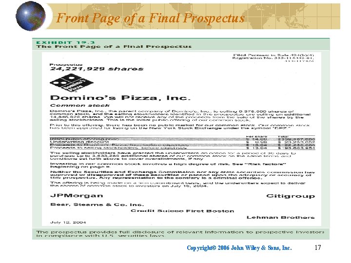 Front Page of a Final Prospectus Copyright© 2006 John Wiley & Sons, Inc. 17