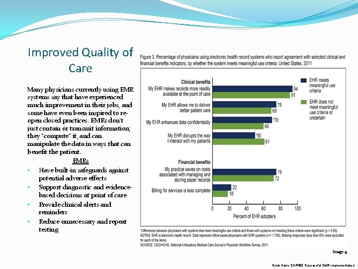 Improved Quality of Care Many physicians currently using EMR systems say that have experienced
