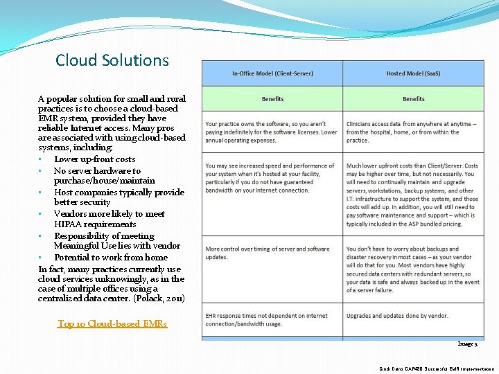Cloud Solutions A popular solution for small and rural practices is to choose a