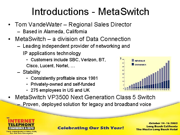 Introductions - Meta. Switch • Tom Vande. Water – Regional Sales Director – Based
