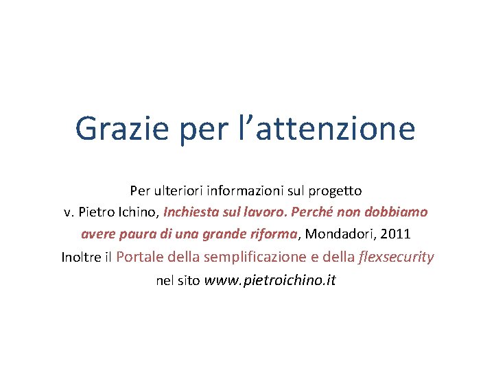 Grazie per l’attenzione Per ulteriori informazioni sul progetto v. Pietro Ichino, Inchiesta sul lavoro.