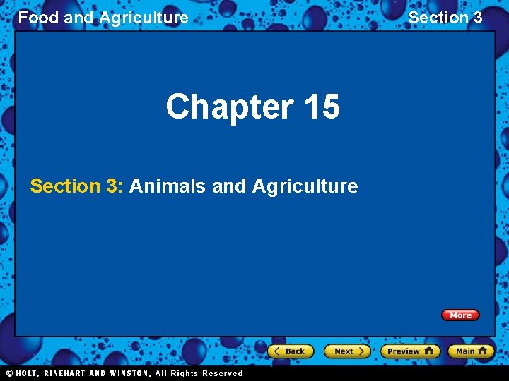 Food and Agriculture Chapter 15 Section 3: Animals and Agriculture Section 3 