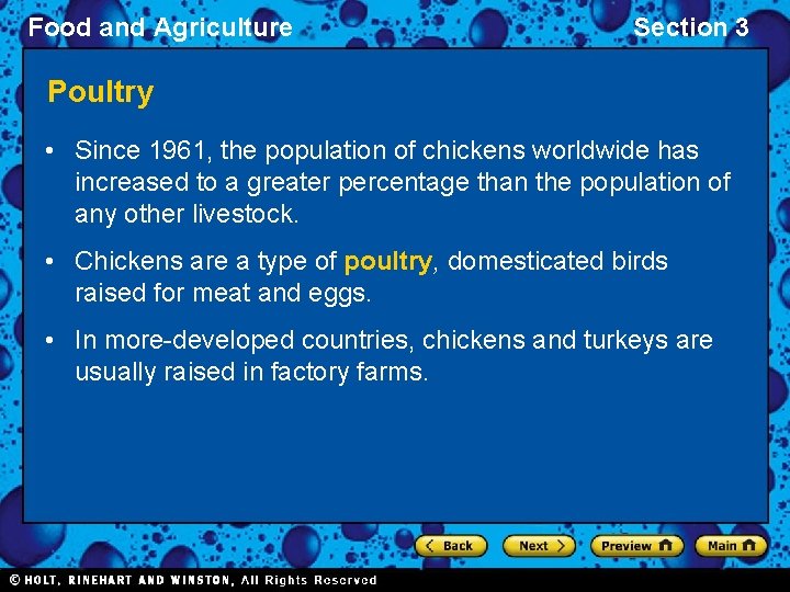 Food and Agriculture Section 3 Poultry • Since 1961, the population of chickens worldwide