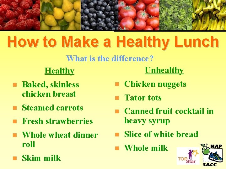 How to Make a Healthy Lunch n What is the difference? Unhealthy Healthy n