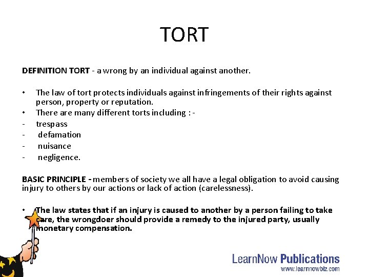 TORT DEFINITION TORT - a wrong by an individual against another. • • - TORT DEFINITION TORT - a wrong by an individual against another. • • -