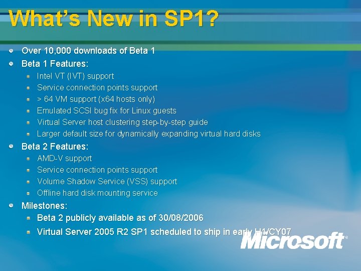 What’s New in SP 1? Over 10, 000 downloads of Beta 1 Features: Intel What’s New in SP 1? Over 10, 000 downloads of Beta 1 Features: Intel